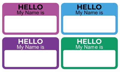 Simple colorful name tag. To mark our books. Back to school. Our book identity marker, Hello my name is, tag or label. Editable vectors. EPS10