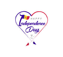happy independence day of Andorra. Airplane draws cloud from heart. National flag vector illustration on white background.