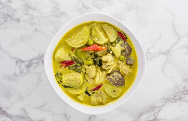 Thai food chicken green curry top view