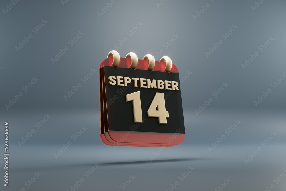 Poster standing black and red month lined desk calendar with date september 14. modern design with golden e
