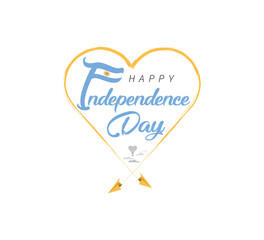 happy independence day of Argentina. Airplane draws cloud from heart. National flag vector illustration on white background.