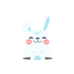 Obraz premium A little rabbit emerges from the hole. cartoon decorative card for children