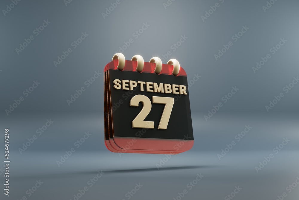 Aufkleber standing black and red month lined desk calendar with date september 27. modern design with golden e