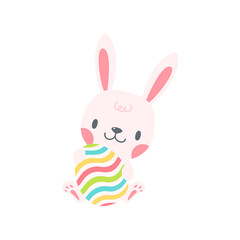 A little rabbit emerges from the hole. cartoon decorative card for children