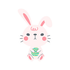 A little rabbit emerges from the hole. cartoon decorative card for children