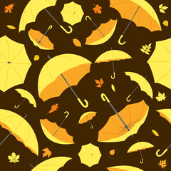 seamless black background with yellow umbrellas, vector