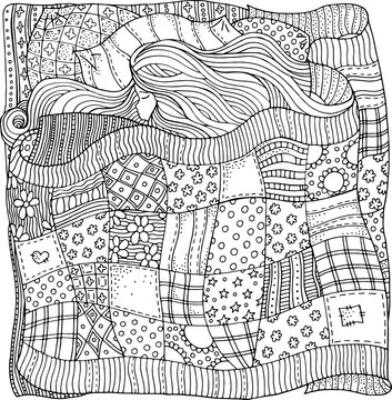 Pattern for coloring book. Sleeping baby. Artistically ethnic patterns. Hand-drawn, ethnic, retro, doodle, zentangle, tribal design element.
