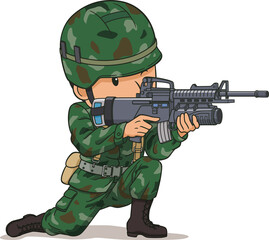 Cartoon character of soldier pointing a gun.