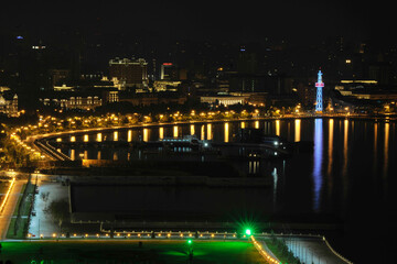 panoramic photo of Baku city boulevard  caspian sea at night