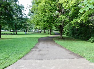 The empty pathway in the park.