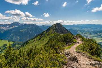 Fototapeta premium Climbing the Edelrid Via Ferrata near Oberjoch Bad Hindelang in the Allgau Mountains