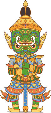 Cartoon illustration of Thao Wessuwan. God of wealth in Thailand.