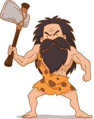 Cartoon caveman holding stone axe.