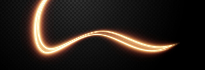 Vector glowing lines of light on an isolated transparent background. Luminous wavy lines, light trail png. Light speed effect. Neon, glowing spiral png.