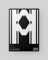 Abstract Poster Design. Vertical A4 format. Modernism brochure. Refraction and Distortion Glass Effect. Minimal illustration brutalism inspired.	