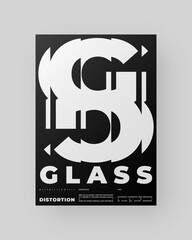 Abstract Poster Design. Vertical A4 format. Modernism brochure. Refraction and Distortion Glass Effect. Minimal illustration brutalism inspired.	