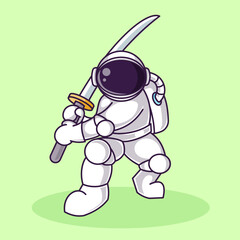 Astronaut samurai Cartoon Illustration Vector file. Isolated Premium Vector icon, every object is on separated layer. Flat Cartoon Style