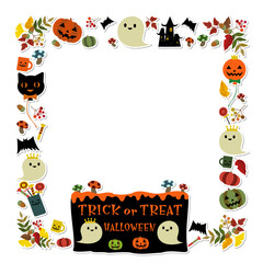 ステッカー風素材：カラフルでにぎやかなハロウィン用フレーム（四角形）