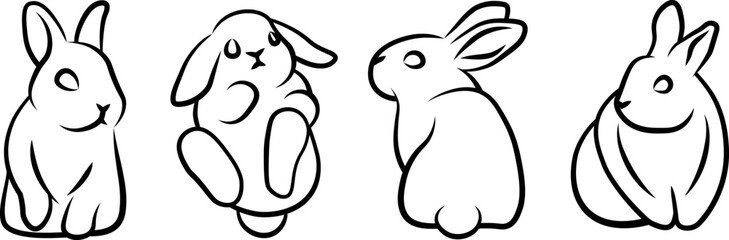 Set of Rabbits. Abstract, Line, Silhouettes. Chinese Calendar 1951, 1963, 1975, 1987, 1999, 2011, 2023, 2035, 2047, 2059, 2071 years.