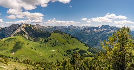 Fototapeta premium Climbing the Edelrid Via Ferrata near Oberjoch Bad Hindelang in the Allgau Mountains