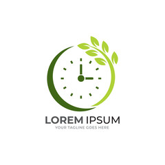 Vector clock and leaf logo combination. Time and eco symbol or icon. Unique express and organic logotype design template.