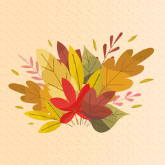 Autumn background with golden maple and oak leaves. Vector paper illustration. Vector set of greeting cards with autumn elements and lettering. Happy September, hello autumn,and  fall in love.