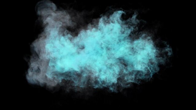 Blue fire with smoke reveal on transparent alpha channel background.