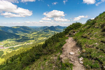 Fototapeta na wymiar Climbing the Edelrid Via Ferrata near Oberjoch Bad Hindelang in the Allgau Mountains