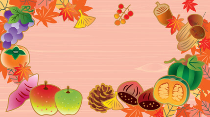 秋の味覚　果物野菜のイラスト背景