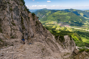 Climbing the Edelrid Via Ferrata near Oberjoch Bad Hindelang in the Allgau Mountains