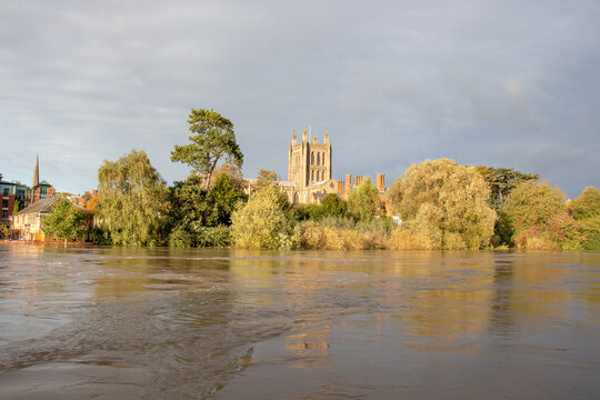 Flood waters in the city of Hereford.