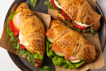 Three croissants with different salty fillings