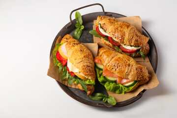 croissants with different salty fillings, top view