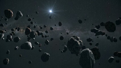 Rotating Asteroids orbiting the sun - Kuiper belt © Ahmad