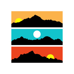 morning afternoon evening background with mountain landscape silhouette. vector illustration - obrazy, fototapety, plakaty