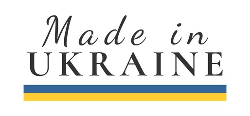 made in ukraine sign vector design. product emblem. handwritten flag ribbon typography lettering logo label banner