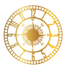 Wall clock with compass at the centre.