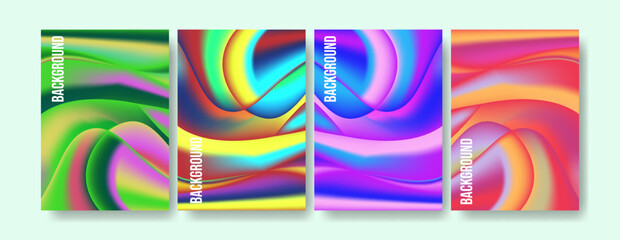 Set Of Colorful Wave Cover Template  Design in A4 Size. Abstract Wave Background