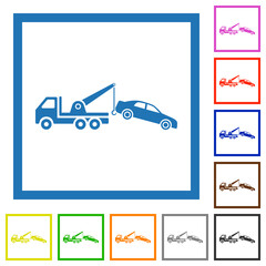 Car towing flat framed icons