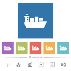 Sea transport flat white icons in square backgrounds