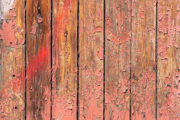 Wood background texture. Wooden surface, old boards, red-brown paint, blank retro template for advertising lettering, rough material, grungy textured background closeup.