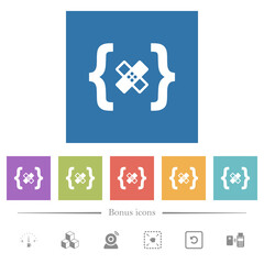 Software patch flat white icons in square backgrounds
