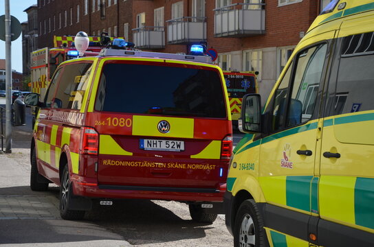 An emergency rescue team called in Sweden. Ambulance, fire team and rescue 