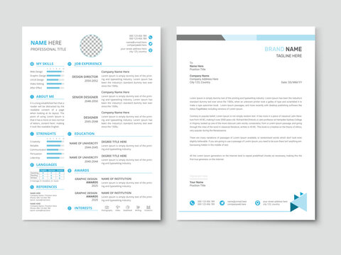 Clean Modern Resume and Cover Letter Layout Vector Template for Business Job Applications