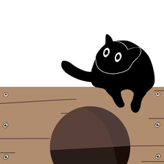 Doodle, black cat with big eyes on the small houe. character design 