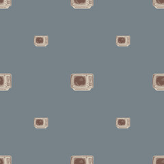 Retro TV engraved seamless pattern. Vintage television media equipment in hand drawn style.