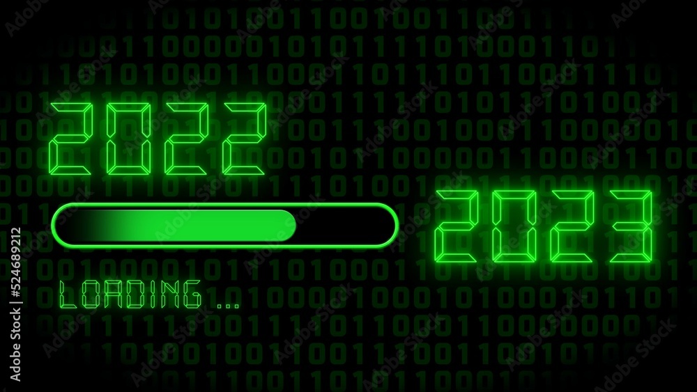 Poster year change 2023 - progress bar showing loading of the new year in front of digital background - gra