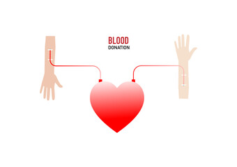 Blood donation concept. Transfusion of blood from giver to recipient. Vector illustration.