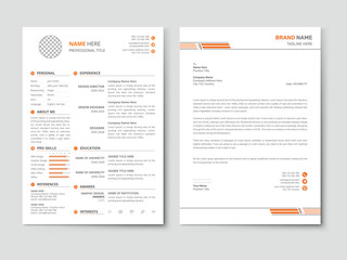 Clean Modern Resume and Cover Letter Layout Vector Template for Business Job Applications