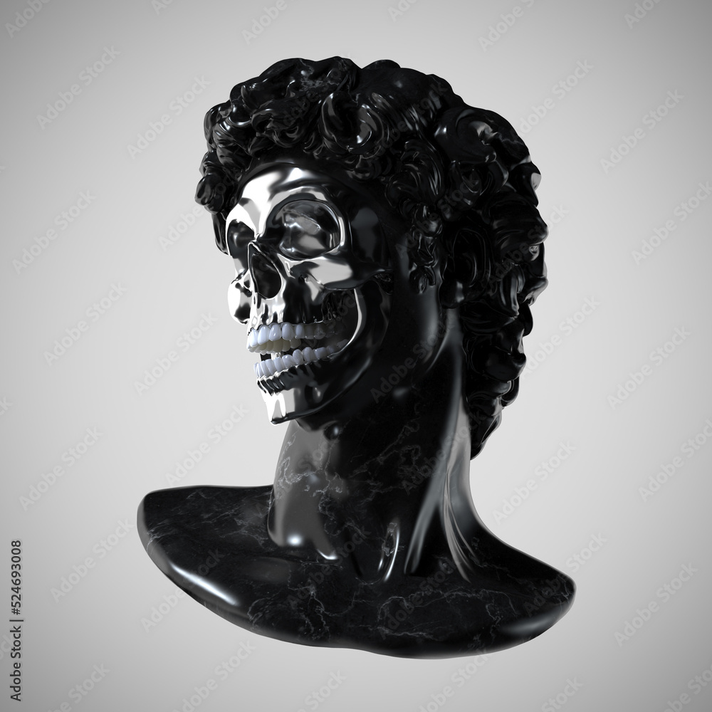 Aufkleber abstract digital illustration from 3d rendering of a classical black marble head bust with missing f
